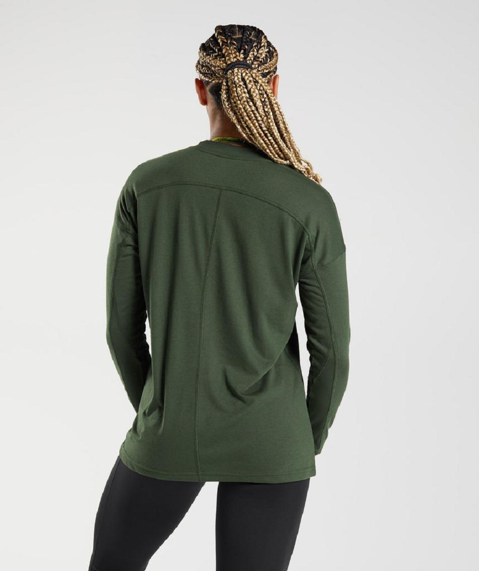 T Shirts Gymshark Gs Power Long Sleeve Mujer Verde Oliva | CO 2248SGL